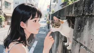 清晨上学路上逗猫