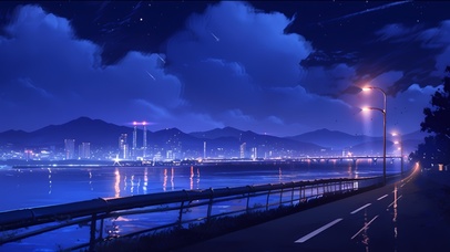 夜晚海边公路