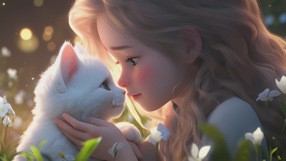 4K可爱女孩和猫咪3D(禁转)