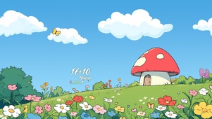 清新 蘑菇小屋