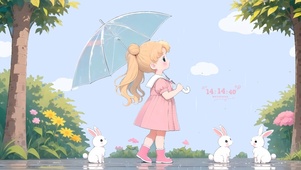 雨天女孩和小兔