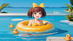 小清新夏日泳池女孩