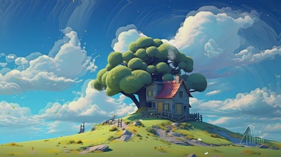 蓝天白云房屋景色