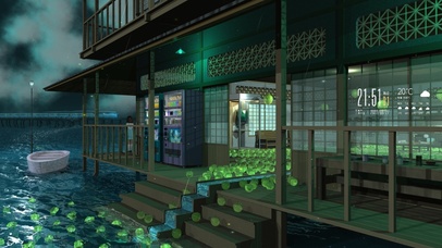 夜晚雨天海上小屋