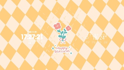 黄色菱格 可爱粉色花朵