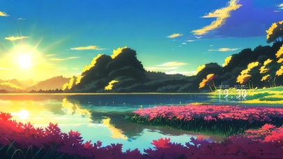 唯美治愈阳光湖畔花草