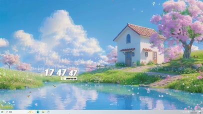 蓝天白云树木河流桌面主题