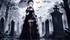 4k墓地蝙蝠白毛黑色恶魔美少女