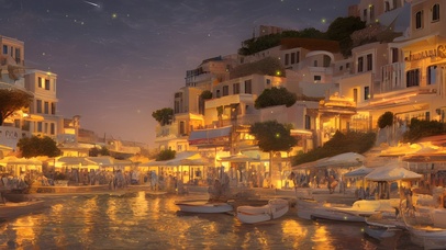 夜晚希腊小镇