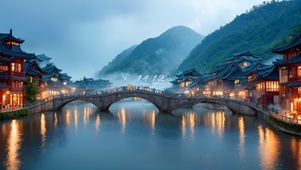 4k山间云雾小镇
