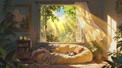 午后晒太阳的小猫（时钟版）