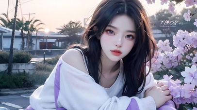 夕阳下的初恋少女