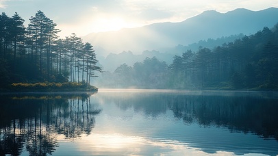 山脚下的宁静湖泊