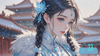 蓝色眨眼雪花少女