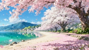 湖边樱花