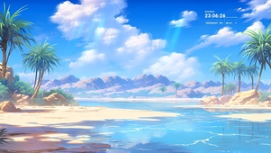  4k 蓝天白云海滩
