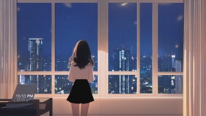 4k望着窗外流星雨的少女