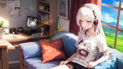 居家听音乐的女孩