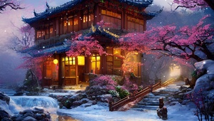 雪中的古风小屋