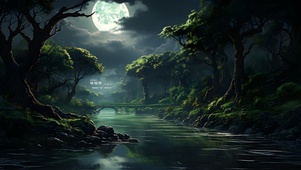 夜空森林小溪流