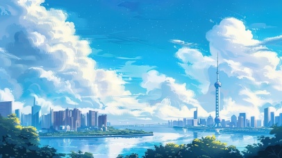 晴天飘雪的淡蓝上海