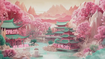 馬卡龍の亭台樓閣崇山溪流