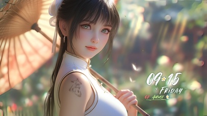 打伞旗袍美少女