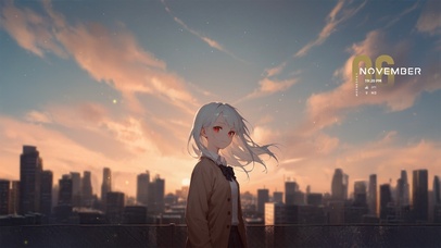 夜晚城市夕阳天台少女