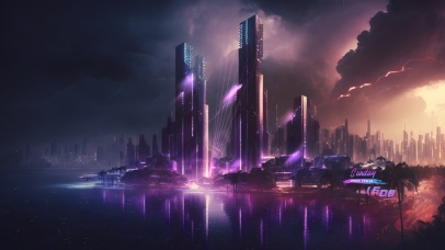 赛博朋克 雨夜城市