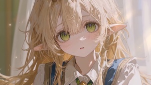 窗边可爱精灵少女