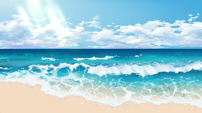 沙滩、贝壳、海浪、云朵