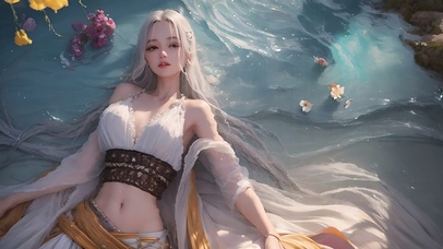 沙滩美人鱼美女治愈长发佳人