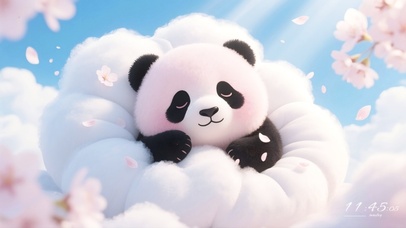 云朵枕上酣睡的呆萌熊猫