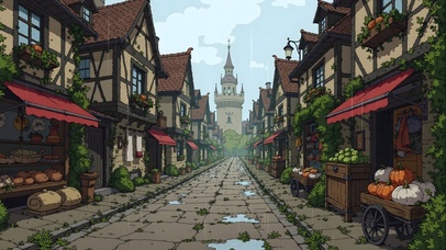 雨中的中世纪街道