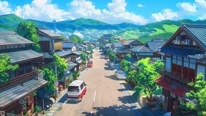 初春静谧小镇