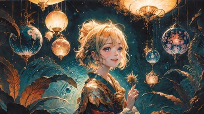 华丽彩灯下的女孩