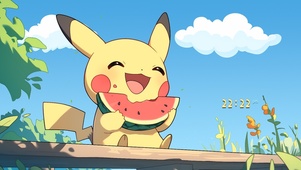 清凉夏日 开心的皮卡丘