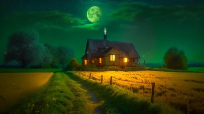 夜晚乡间小木屋