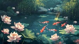 荷花池塘锦鲤