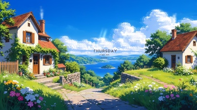 绿色海边乡村风景