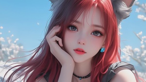 可爱红发狐耳少女