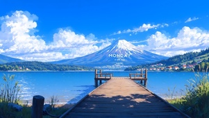 雪山湖泊木桥