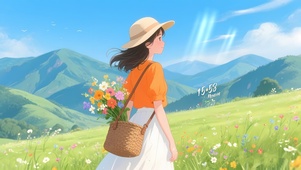 清新山坡雏菊女孩