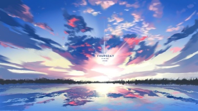 4K唯美夕阳天空（带真实时间）