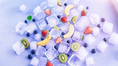 水彩画风治愈冰块桌面