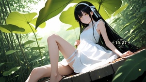 绿叶下女孩