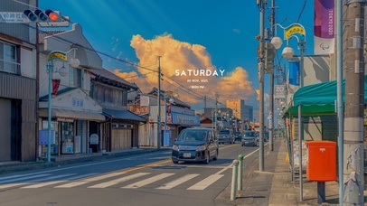 唯美治愈夕阳街道（带真实时间）