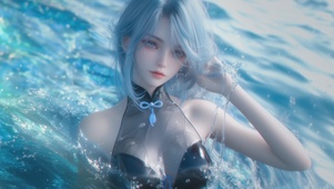 甜美可爱泳池女孩