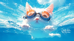 泳池可爱猫咪