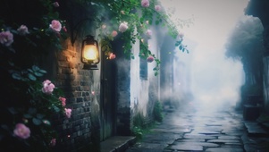 雨后小巷AI插画